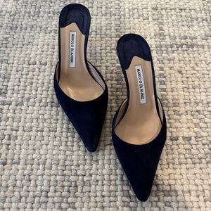 Manolo Blahnik Dark Blue Suede Mules